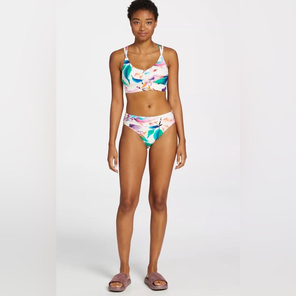 NWT CALIA Mid Rise Wide Banded High Leg Swim Bottoms Size XL